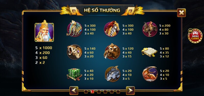 Mức đổi thưởng trong game Sơn Tinh Thủy Tinh Vz99 vô cùng hấp dẫn