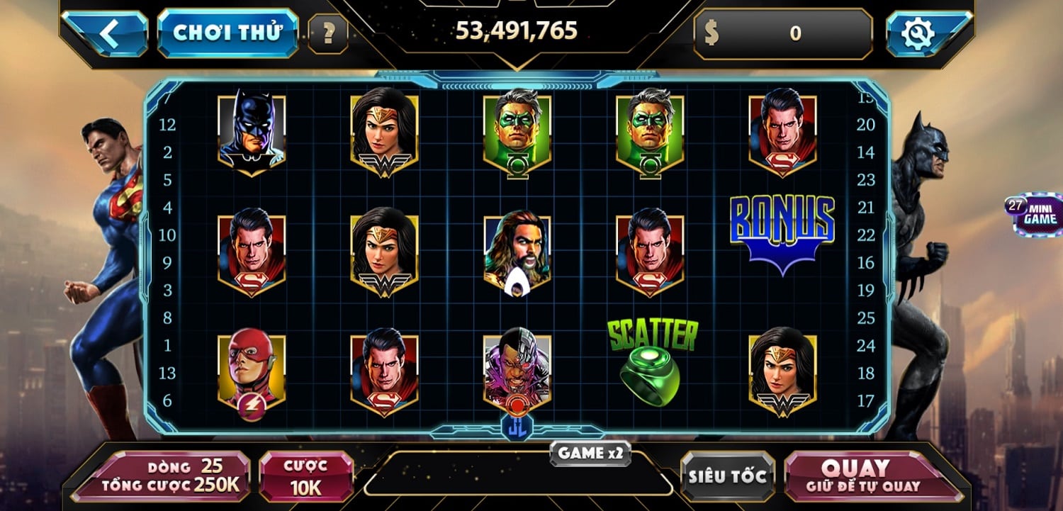 Hướng dẫn chơi game Nổ hũ Justice League tại Vz99